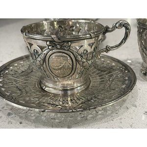 13 pc Espresso demitasse cup tray set George Roth Hanau 800 Silver c 1890's